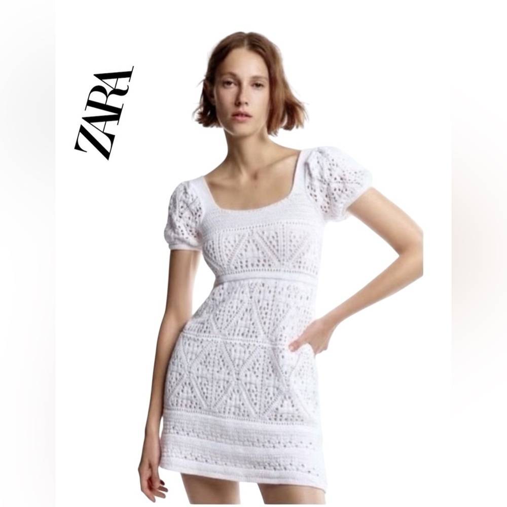 Zara White Crochet Mini Dress Sz M